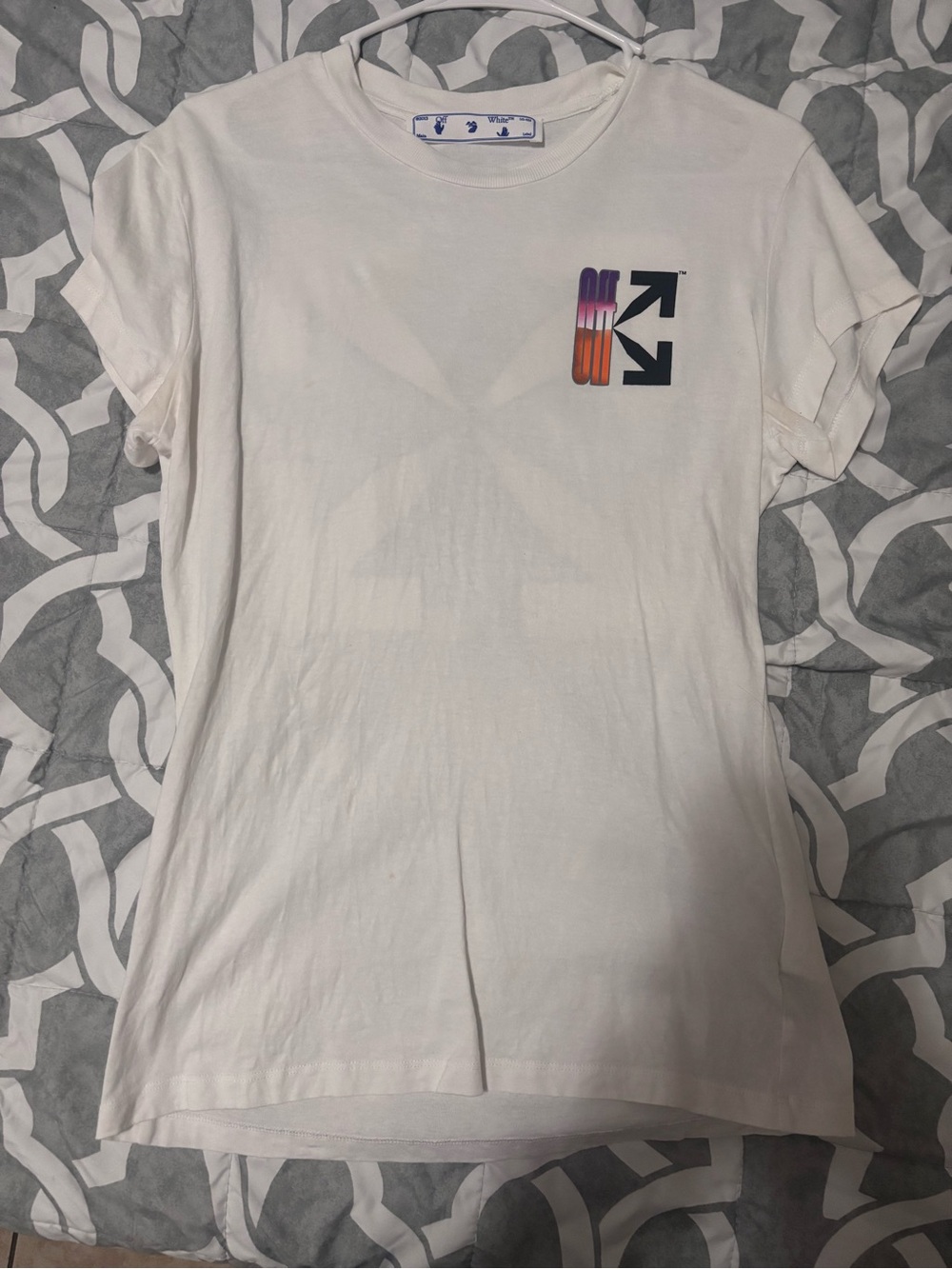 Off-White White Short Sleeve Tee with Purple and Orange Graphic